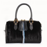 ERA Sheared Mink Fur with Hair Mink Stripes and Real Leather Tote Bag
