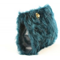 Chekiang Lamb Fur Clutch with Leather and Light Gold Closure