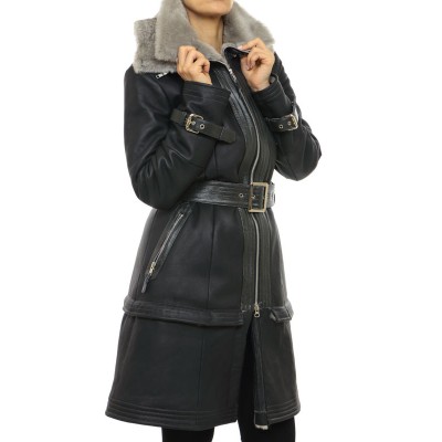 Mutton Coat with Leather Details