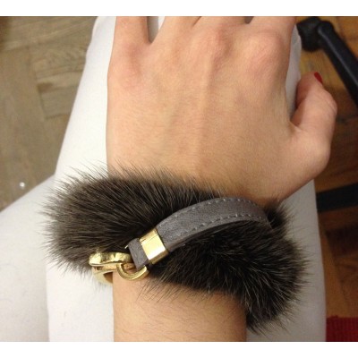 Mink Wristband in Khaki with Leather & Light Gold Hook 