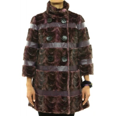Mink Fur Pieces Coat In Purple Snowtop Color