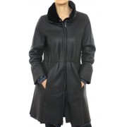 Mutton Coat with Poly Details in Black Napa