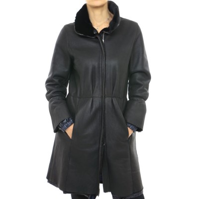 Mutton Coat with Poly Details in Black Napa