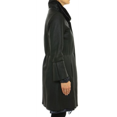 Mutton Coat with Poly Details in Black Napa