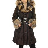 Coat with Detachable Silver Fox on the Hood & Cuffs