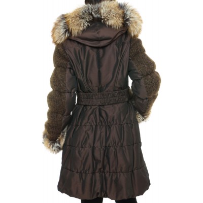 Coat with Detachable Silver Fox on the Hood & Cuffs