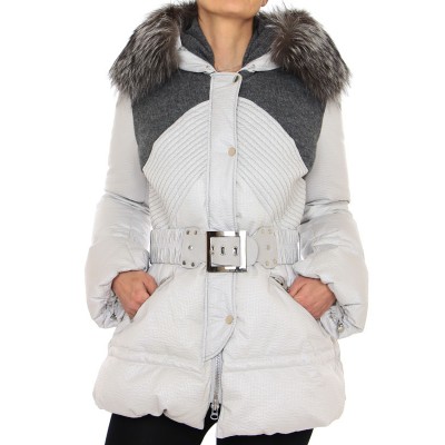 Down Jacket with Detachable Silver Fox on the Hood & Cashmere Knitted 