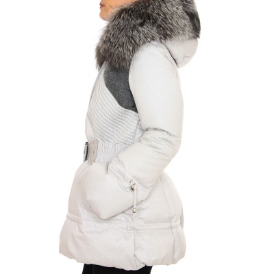 Down Jacket with Detachable Silver Fox on the Hood & Cashmere Knitted 