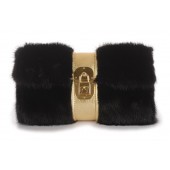 Mink Clutch black Bag With Real Leather 