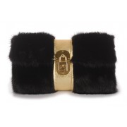 Mink Clutch black Bag With Real Leather 