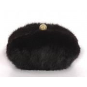 Mink Clutch with Detachable Metal Shoulder Strap & Light Gold Closure with Crystals