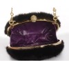 Mink Clutch with Detachable Metal Shoulder Strap & Light Gold Closure with Crystals