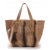 American Raccoon Fur Tote Bag with Leather (Vicky)
