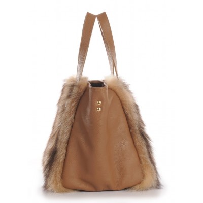 American Raccoon Fur Tote Bag with Leather (Vicky)