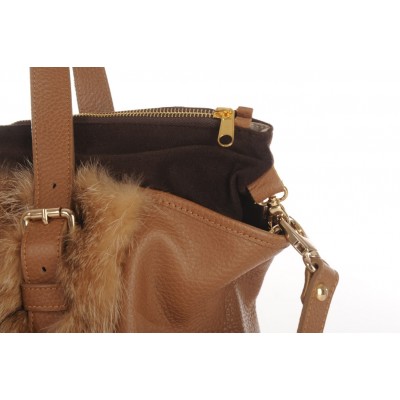 American Raccoon Fur Tote Bag with Leather (Vicky)
