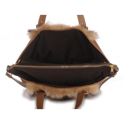 American Raccoon Fur Tote Bag with Leather (Vicky)