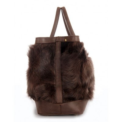 Chekiang Lamb  Fur Tote Bag with Leather