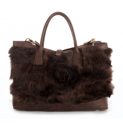 Chekiang Lamb  Fur Tote Bag with Leather